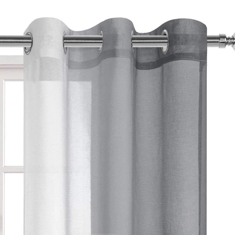 DWCN Grey Ombre Sheer Curtains - Faux Linen Gradient Grommet Top Semi Voile Bedroom and Living Room Curtains, Set of 2 Window Curtain Drapes, 42 x 63 Inches Length - Image 2